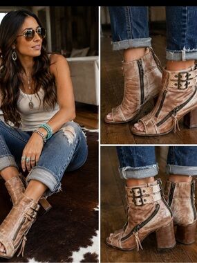 Freebird by Steven Zombi Taupe/Ice block heel booties sandals Size 8